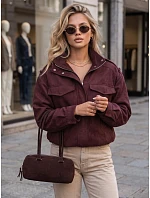 Dámska semišová bunda typu bomber v bordovej farbe od FashionStreet TY5915 Dámska semišová bunda typu bomber v bordovej farbe od FashionStreet TY5915