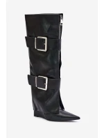 Kozaki Do Kolana Na Koturnie Z Wywiniętą Cholewką I Klamrami Tamirla