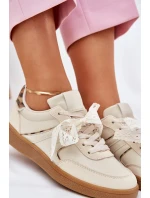 Niskie Sneakersy Damskie Z Koronką Panterka Beżowe Zielle