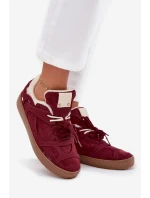 Sneakersy Damskie Na Platformie Ocieplane Futerkiem Bordowe Solvia