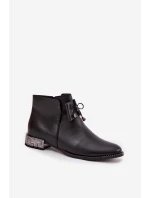 Botki Damskie Z Naturalnej Skóry Na Niskim Obcasie Zazoo 1396 Czarne