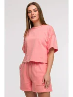 B294 Orezaná mikina s krátkym rukávom - koralová