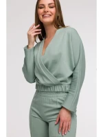 B296 Široké nohavice s prednými švami - mentolové