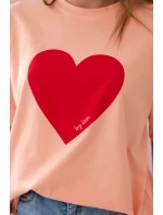 Bavlnená blúzka s potlačou srdca lososová