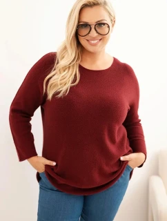 Dámsky plus size sveter s lodičkovým výstrihom bordovej farby