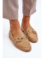 Mokasyny Damskie Na Płaskim Obcasie Z Ozdobą Camel Iluvana