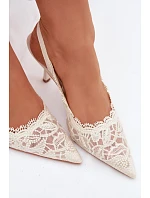 Krajkové Sandály na Podpatku Světle Béžové Carielle