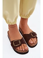 Kožené dámské pantofle s přezkou Čokoládové Emiline