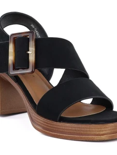 Dámske semišové sandále na podpätku čierne Potocki 54307