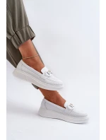 Skórzane Mokasyny Damskie Na Platformie Białe S.Barski LR720