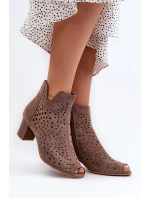 Ażurowe Botki Damskie Eko Zamszowe Na Słupku Z Odkrytymi Palcami Brązowe Halania