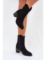 Ażurowe Botki Kowbojki Damskie Na Obcasie S.Barski HY51-125 Czarne