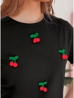 Dámske bavlnené tričko v čerešňovej farbe CHERETTE, čierne, FashionStreet RY2847