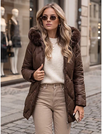 Dámska zimná prešívaná bunda LOVEINSIDE s kožušinou, hnedá, FashionStreet TY5052 Dámska zimná prešívaná bunda LOVEINSIDE s kožušinou, hnedá, FashionStreet TY5052
