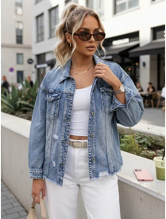 Dámska džínsová bunda s odrením modrá FashionStreet TY5687 Dámska džínsová bunda s odrením modrá FashionStreet TY5687