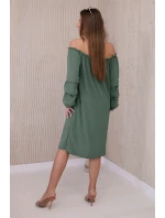 Španielske khaki šaty s ozdobnými rukávmi