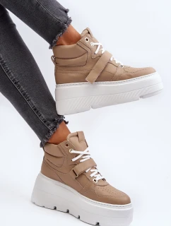 Zazoo 3450 Skórzane Sneakersy Damskie Beżowe