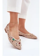Baleriny Damskie Zdobione Kryształkami Beżowe Valena