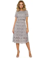 M405 Čipkové midi šaty s výstrihom - šedé