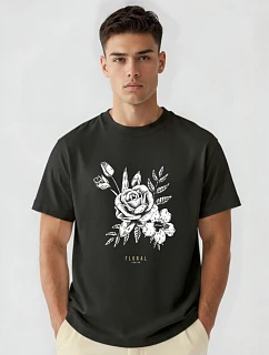 Pánske bavlnené tričko nadrozmernej veľkosti s čiernou potlačou FashionStreet NX1040R