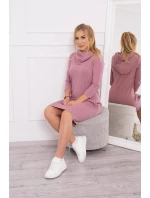 Šaty s kapucňou a vreckami tmavo ružové