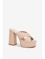 Klapki Damskie Na Platformie I Słupku Beżowe Lenobos