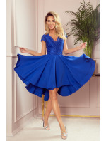 Dámske šaty s čipkovaným výstrihom Numoco PATRICIA - modré