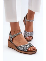 Damskie Sandały Na Koturnie Sergio Leone SK303 Biało-Czarne