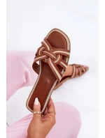 Klapki Damskie Płaskie Z Przeplatającymi Się Paskami Brązowe Acimine