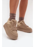 Dámska zateplená športová obuv na platforme SS274105 Beige - Big Star Dámska zateplená športová obuv na platforme SS274105 Beige - Big Star