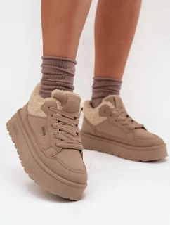 Dámska zateplená športová obuv na platforme SS274105 Beige - Big Star