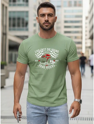 Pánske bavlnené tričko s potlačou auta svetlozelené FashionStreet NX5087R Pánske bavlnené tričko s potlačou auta svetlozelené FashionStreet NX5087R