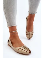 Zazoo 10009 Wygodne Skórzane Baleriny Damskie Beżowe