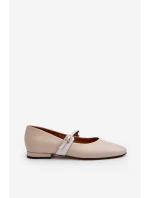 Skórzane Baleriny Damskie Na Płaskim Obcasie Laura Messi 2774 Beżowe