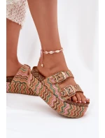 Klapki Damskie Na Masywnej Platformie Z Plecionką I Klamrami Multikolor Eradriana
