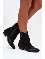 Ocieplane Botki Kowbojki Na Obcasie Czarne Sylvette