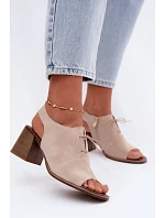 Kožené semišové sandále na podpätku so šnurovaním Zazoo 40523 Light Beige Kožené semišové sandále na podpätku so šnurovaním Zazoo 40523 Light Beige