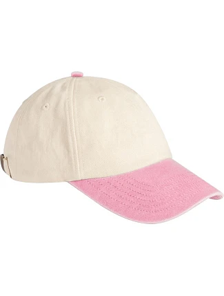 Beechfield B 673 6-panelová nízkoprofilová kontrastná čiapka s kšiltom 53.0673 prírodná/vintage dusky pink