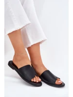 Klapki Damskie Z Eko Skóry Na Płaskim Obcasie Czarne Kalimira