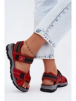 Kožené Semišové Dámské Sandály Na Suchý Zip Červené Blingy