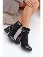 Botki Damskie Ocieplane Na Obcasie Słupku Z Ozdobną Klamrą D&A MR880-085 Czarne