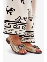 Płaskie Sandały Z Ozdobą Eko Skórzane Złote Lilria