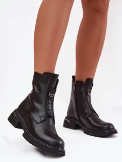 Botki Damskie Z Naturalnej Skóry Na Niskim Obcasie Czarne Karisse