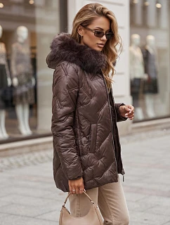 Dámska zimná bunda LOVEINSIDE, prešívaná s kožušinovým lemom, fialová, FashionStreet TY5814
