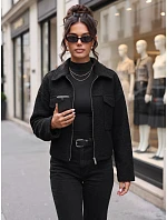 Krátky dámsky kabát typu „baranek“ na zips, čierny, FashionStreet TY6059 Krátky dámsky kabát typu „baranek“ na zips, čierny, FashionStreet TY6059