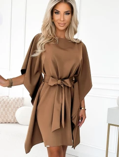 287-39 SOFIA Motýlie šaty so zaväzovaním v páse - cappuccino