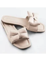 Béžové dámske šľapky s mašľou (H47)