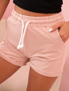 Dámske bavlnené šortky s elastickým pásom tmavo púdrovo ružové