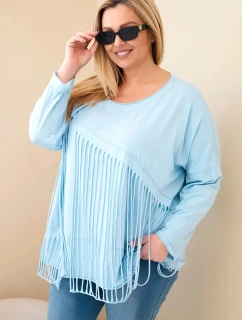 Dámske Plus veľkosť bavlnená blúzka s strapcami Blue