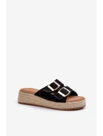 Klapki Damskie Z Plecionką Eko Zamszowe Czarne Zaloemi